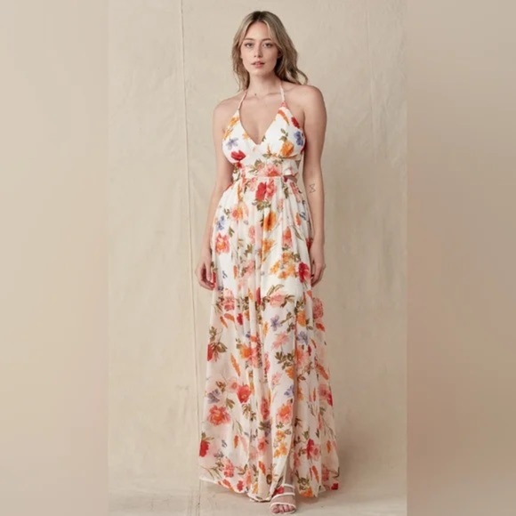 Papaya size Medium Maxi Sundress w slit and cutouts on side, mini skirt lined - Picture 1 of 11